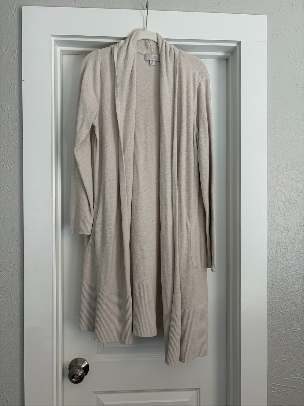 Barefoot Dreams Long Open Front Cardigan in Light Beige/Cream
